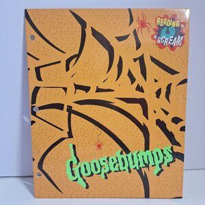 Goosebumps Vintage 90s 3-Ring Binder With Neon Green Logo & Spider Web Design